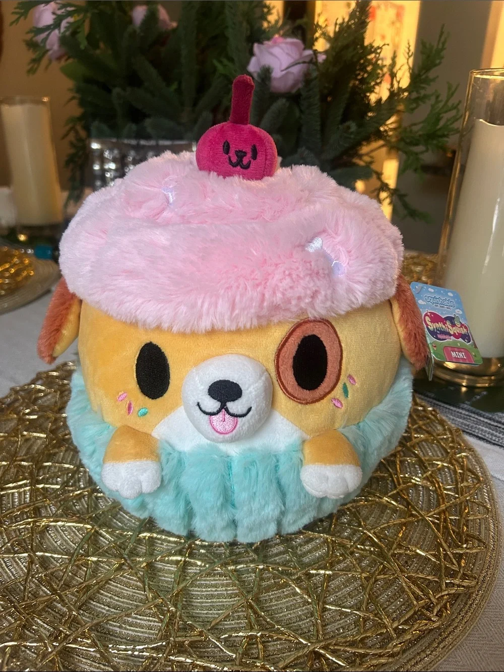 Squishy Plush Dog Dessert Toy - Pink, Yellow & Aqua
